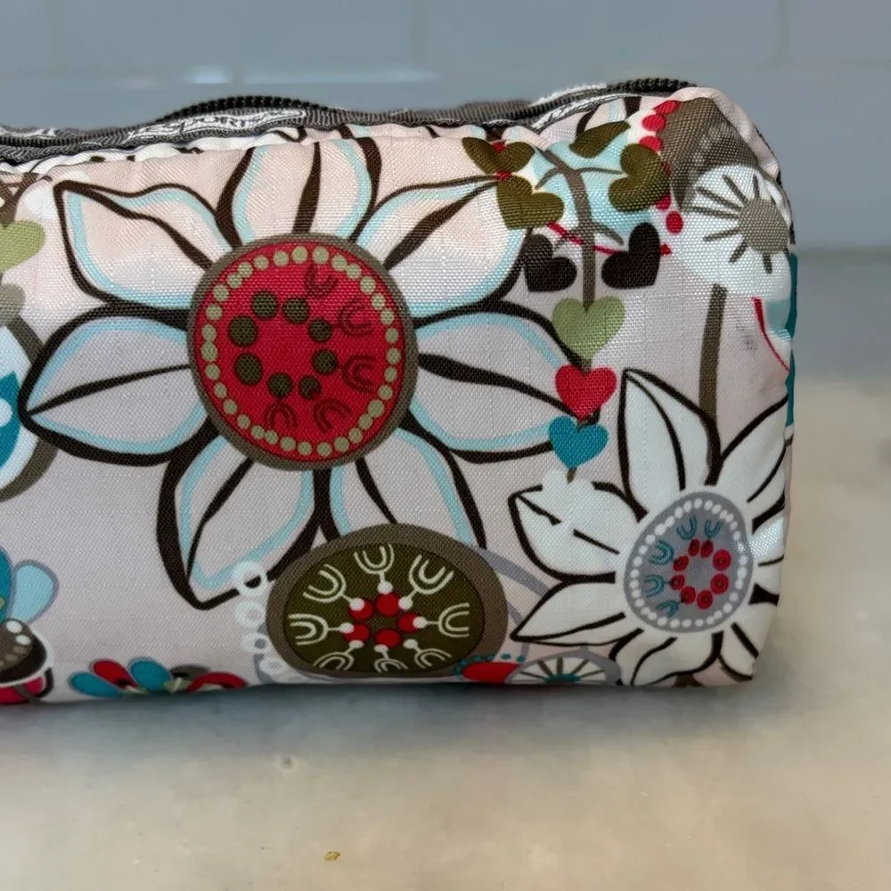 LeSportsac Fantazmic Floral Brown Pouch Cosmetic Bag Travel Organizer Y2K Nylon